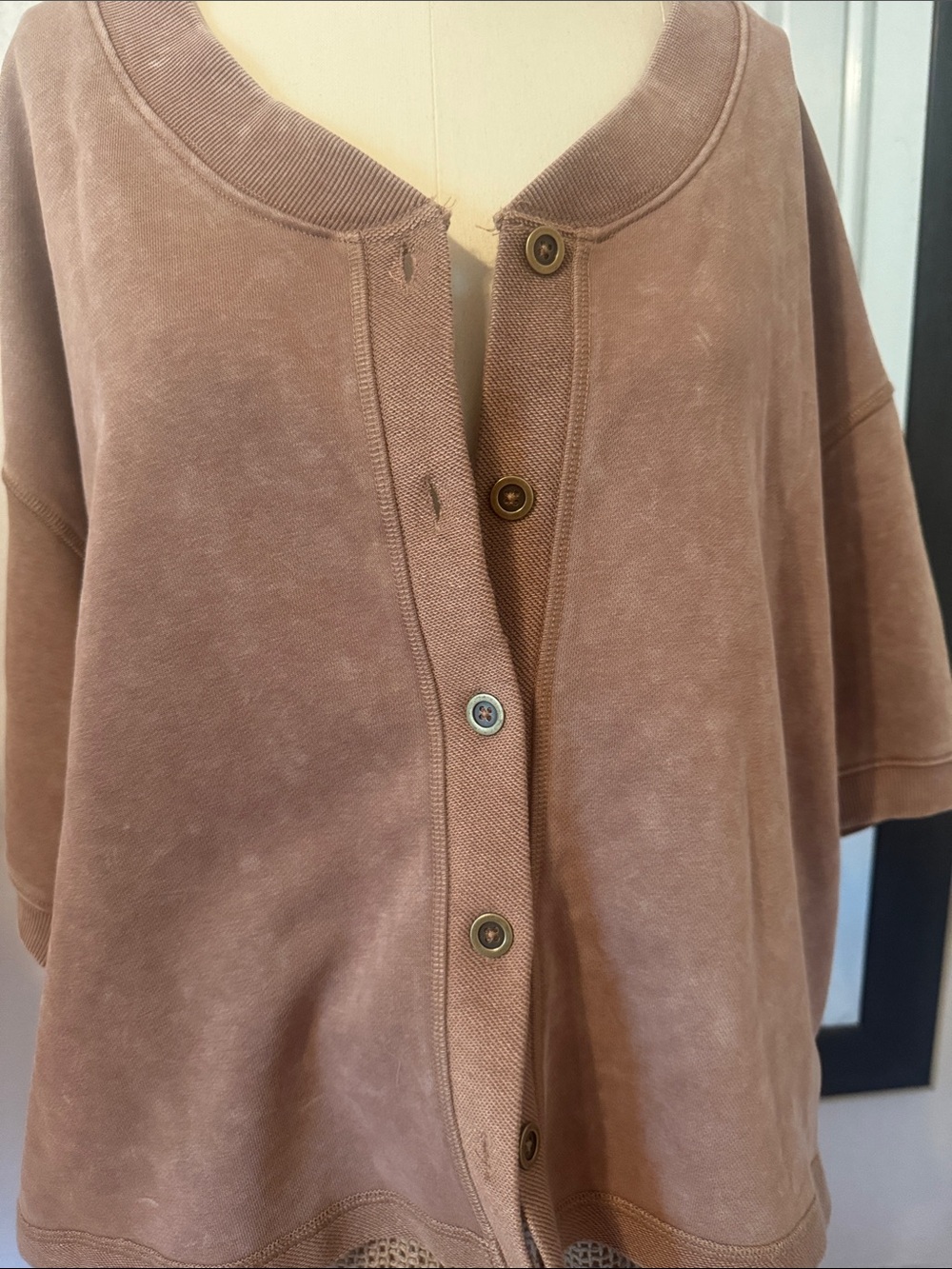Gilded Intent Washed Brown Button-Front Sweatshirt